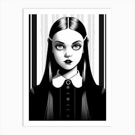 Portrait Of Wednesday Addams Line Art Dark 9 Fan Art Art Print