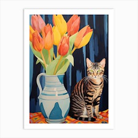 Daffodil Flower Vase And A Cat, A Painting In The Style Of Matisse 3 Art Print