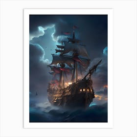 Pirate Ship In The Sea Art Print