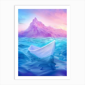 White Boat In The Ocean Art Print