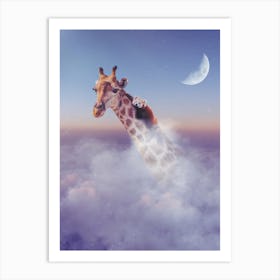 Giraffe And Red Panda Under Clouds Art Print