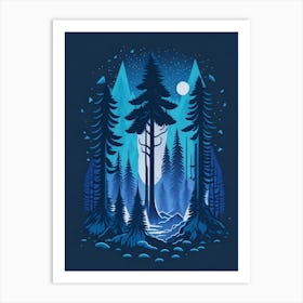 A Fantasy Forest At Night In Blue Theme 5 Art Print