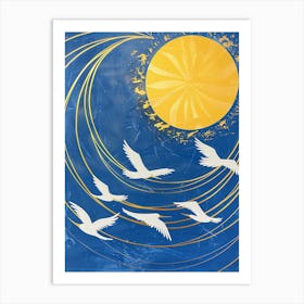 Birds Flying Over The Sun Art Print