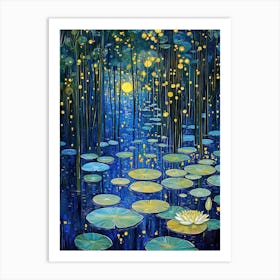 Gustav Klimt Yellow Night Water Lilies Vintage Art Print