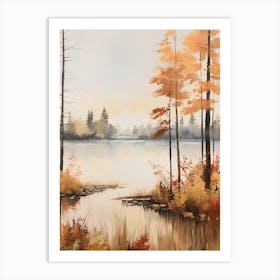 Lake In The Woods In Autumn, Painting 54 Art Print
