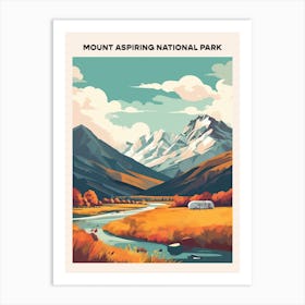 Mount Aspiring National Park Midcentury Travel Poster Art Print