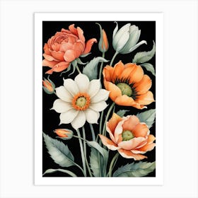 Flowers On A Black Background 13 Art Print