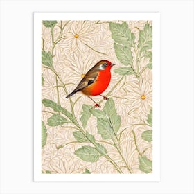 European Robin 2 William Morris Style Bird Art Print