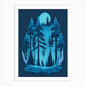 A Fantasy Forest At Night In Blue Theme 99 Art Print