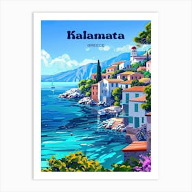 Kalamata Greece Vacation Digital Travel Illustration Art Print