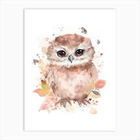 Baby Owl Watercolour Nursery 4 Art Print