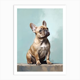 French Bulldog Dog, Painting In Light Teal And Brown 0 Art Print