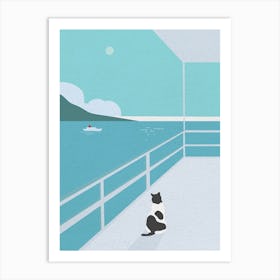 Minimal art Cat On The Balcony Art Print