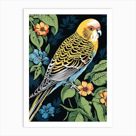 Vintage Bird Linocut Budgerigar 3 Art Print