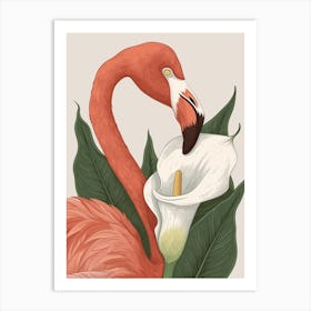 Jamess Flamingo And Calla Lily Minimalist Illustration 2 Art Print