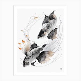 Hirenaga Koi Fish Minimal Line Drawing Art Print