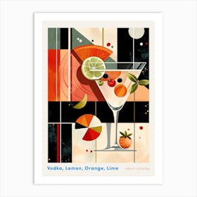 Orange & Lime Art Deco Inspired Cocktail 3 Poster Art Print