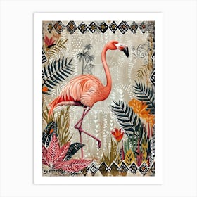 Greater Flamingo And Heliconia Boho Print 2 Art Print