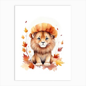 Lion Watercolour In Autumn Colours 2 Art Print