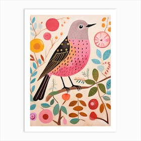 Pink Scandi Hermit Thrush 2 Art Print