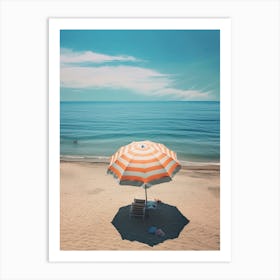 Orange Beach Umbrella Ocean Summer Photography Art Print