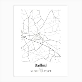 Bailleul,France Minimalist Map Art Print