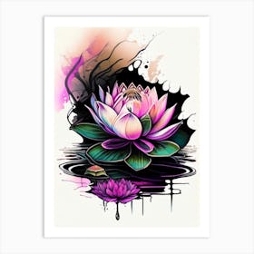 Blooming Lotus Flower In Pond Graffiti 1 Art Print