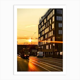 Łódź Tram At Sunset Art Print