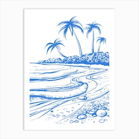 Beach With Palm Trees Vector Art Print