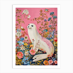 Floral Animal Painting Harp Seal 4 Art Print