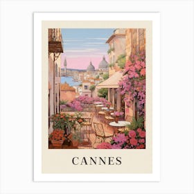 Cannes France 3 Vintage Pink Travel Illustration Poster Art Print