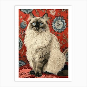 Birman Cat Relief Illustration 2 Art Print