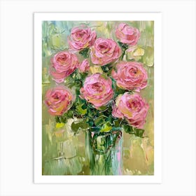 Pink Roses In A Vase 1 Art Print