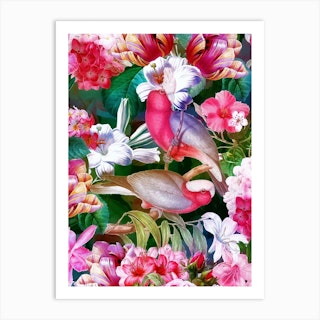 Tropical Luminous Pink Vintage Parrot Jungle Garden Art Print