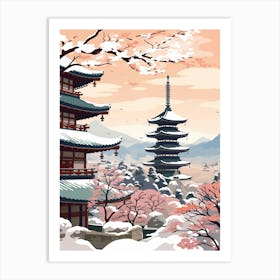 Vintage Winter Travel Illustration Kyoto Japan 1 Art Print