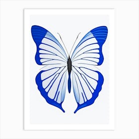 Butterfly Symbol Blue And White Line Drawing Art Print
