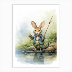Bunny Fishing Rabbit Prints Watercolour 3 Art Print