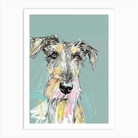 Pastel Watercolour Scottish Deerhound Dog Line Illustration 1 Art Print