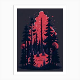 A Fantasy Forest At Night In Red Theme 67 Art Print