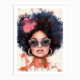 Hand Drawn Watercolor Painting African Woman Portrait Art Print