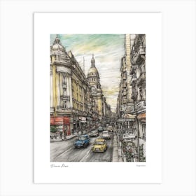 Buenos Aires Argentina Drawing Pencil Style 3 Travel Poster Art Print