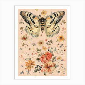Pink Butterflies William Morris Style 1 Art Print