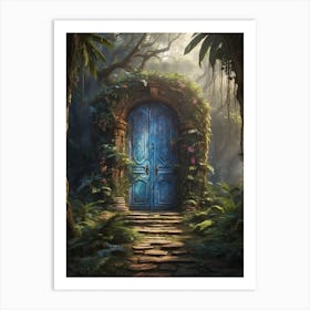 Blue Door In The Forest Art Print