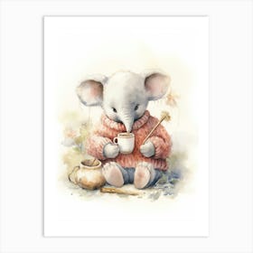 Elephant Painting Knitting Watercolour 1 Art Print