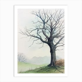 Ebony Tree Atmospheric Watercolour Painting 3 Art Print