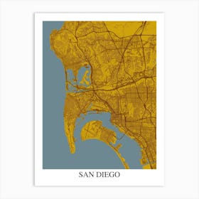 San Diego California Yellow Blue Art Print