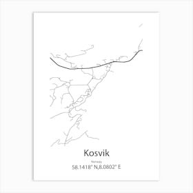 Kosvik,Norway Minimalist Map Art Print