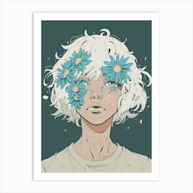 Girl With Flowers On Her Head 7 Art Print