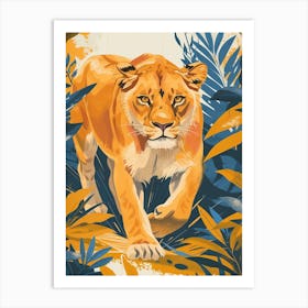 African Lion Lioness On The Prowl Illustration 3 Art Print