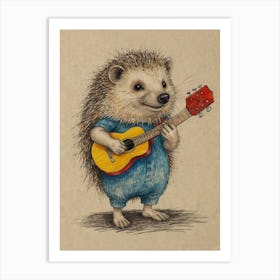 Hedgehog Playing Guitar 16 Art Print